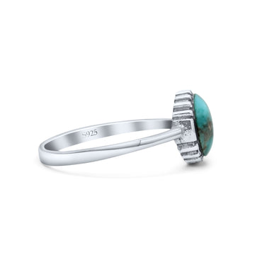 Petite Dainty Oxidized Thumb Ring Round Simulated Turquoise Solid 925 Sterling Silver